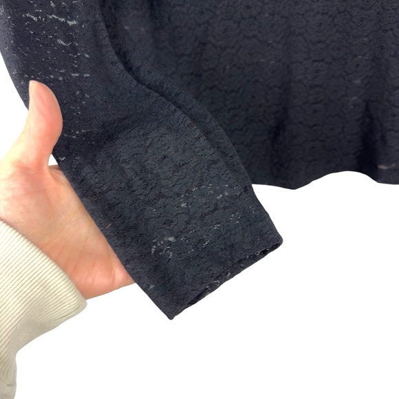 April Cornell Amelie Mock Turtleneck T-Shirt Floral Lace Black Sheer Size Medium - Picture 3 of 14